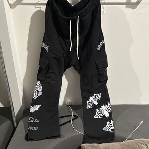 Black Cargo Pants with White Designs